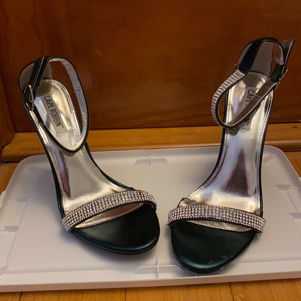 Lulu’s - Colie teal rhinestone ankle strap heels